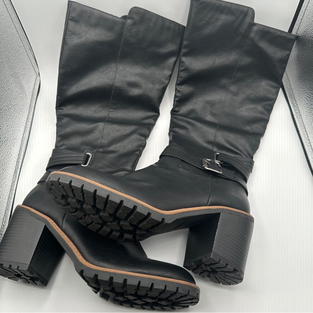SUN STONE Womens Black Goring Viviaan Round Toe Block Heel Zip-Up Boots 9.5 M